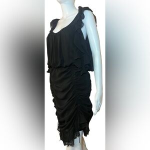 NAKED ZEBRA little black dress ruffled sleeveless with hem cinching Size M